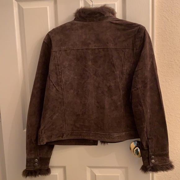 Coldwater Creek NEW Suede Leather Jacket Faux Fur Collar  Perfect condition PL - Picture 3 of 3